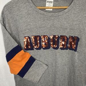Victorias Secret PINK Auburn College Tshirt Sequin 3/4 Sleeve Collegiate Women S